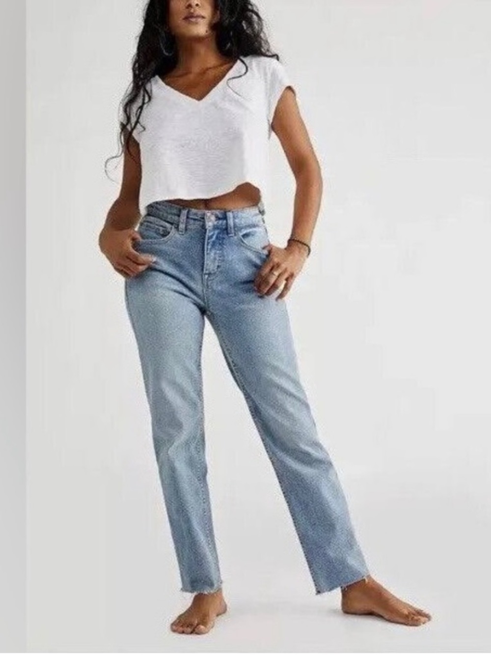 We The Free CRVYHigh Rise Vintage Straight Denim Blue Jeans Size 30 - Picture 3 of 6